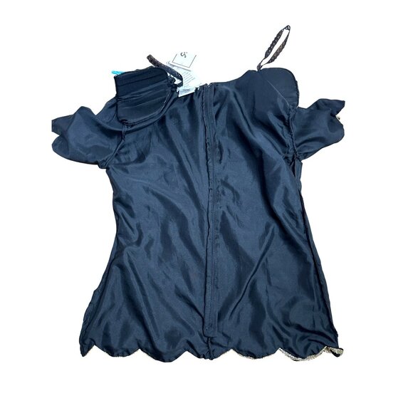 Stenay Small Black Gold All Silk Beaded Sequin Floral Blouse Vintage Evening Top - Picture 13 of 13